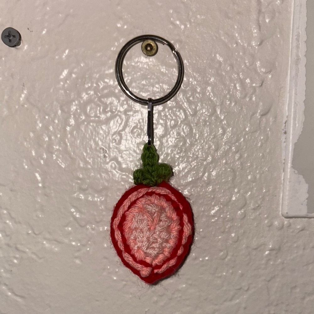 Crochet Strawberry Keychain